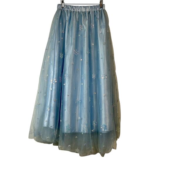EleStory Women’s Tulle Snowflake Sequin Maxi Skirt Light Blue Size Small NWT - Picture 1 of 7